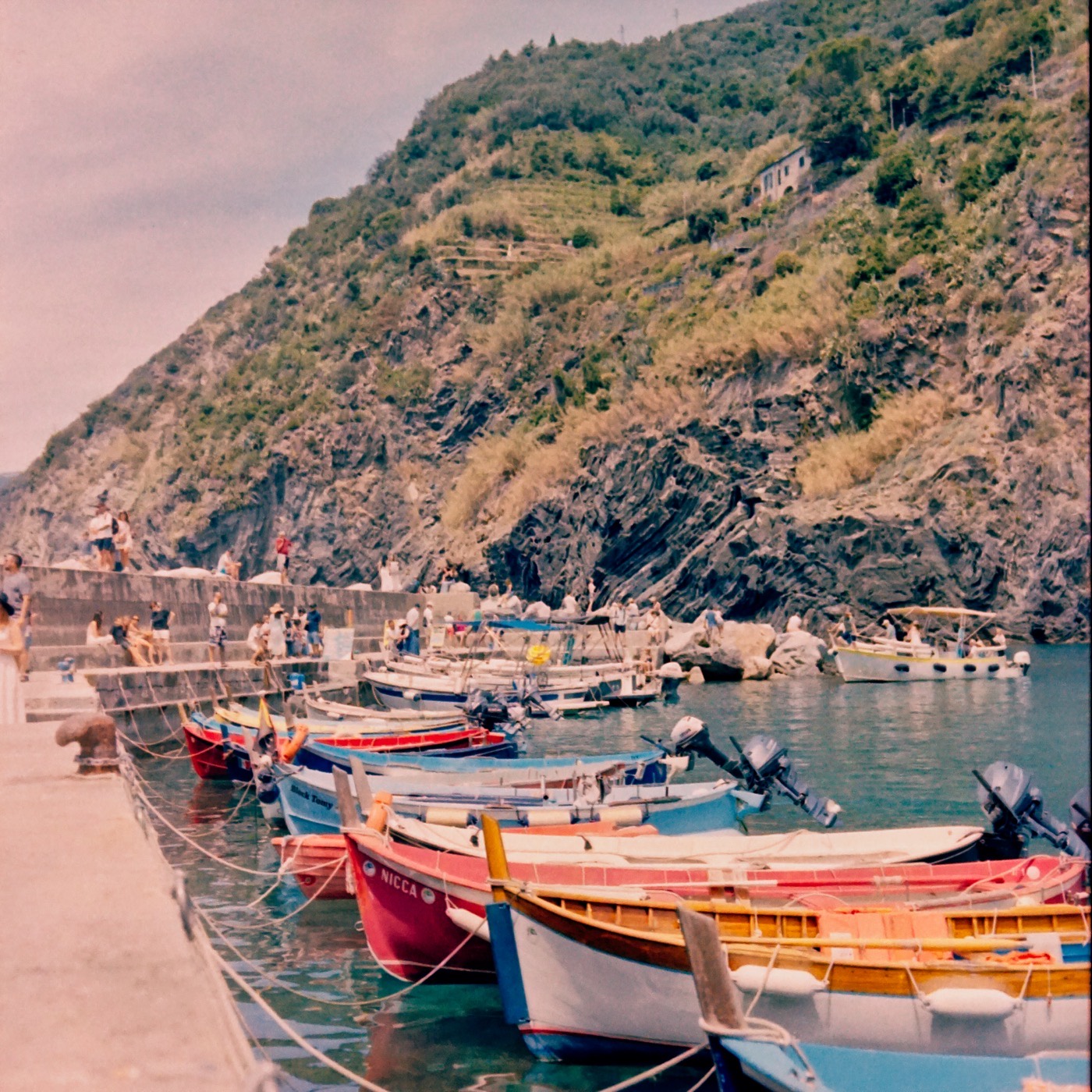 Painted boats in the harbor