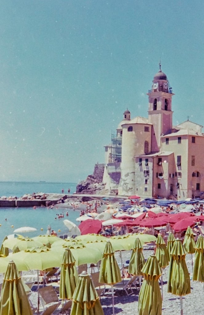 Umbrellas on the beach at Camogli